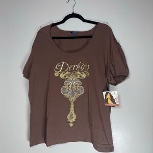 NWT Dereon Brown Gold Logo Rhinestone Y2K Glam